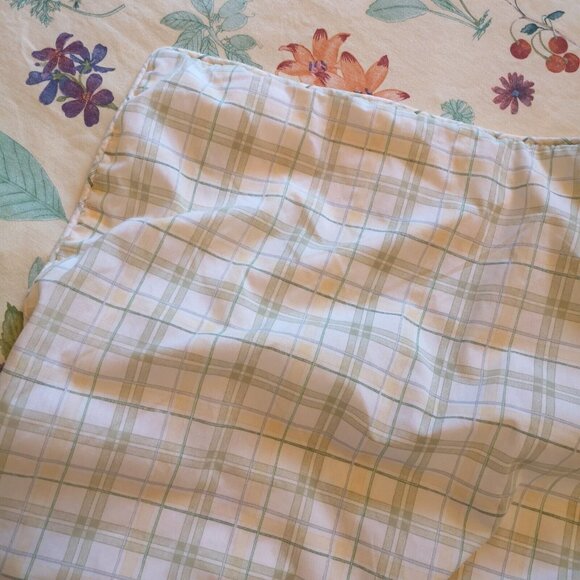 Waverly Second Spring Queen Duvet Cover Pale Yellow Floral Botanical Green Check - Picture 7 of 13